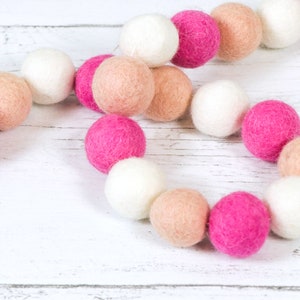 Valentines Day Pom Pom Garland, Pink and Blush Felt Ball Garland, Baby Shower Decor, Baby Girl Room Decor, Playroom Decor, Princess Garland