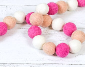 Valentines Day Pom Pom Garland, Pink and Blush Felt Ball Garland, Baby Shower Decor, Baby Girl Room Decor, Playroom Decor, Princess Garland