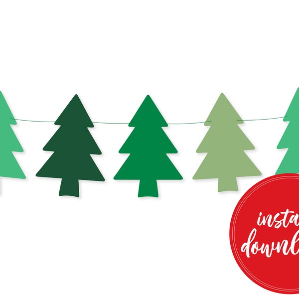 Christmas Tree Banner, Tree Garland, Printable Garland, Playroom Decor, Birthday Banner, DIY Craft, Holiday Classroom Crafts, Woodland Craft