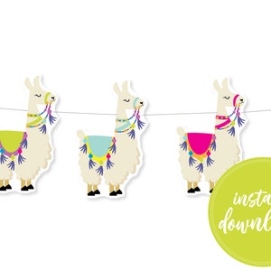 Llama Party Garland, Llama Birthday Banner, Printable Garland, Kids Party, Playroom Decor, Nursery Decor, Fiesta