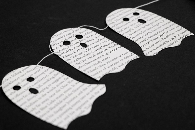 Vintage Book Page Ghost Garland, Fall Decor, Halloween Decor, Upcycled Book Page, Custom, Made to Order, Playroom Decor, Classroom Decor image 7