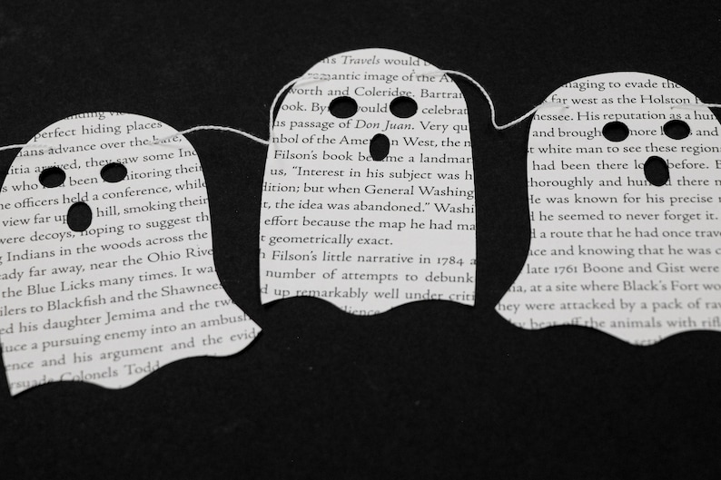 Vintage Book Page Ghost Garland, Fall Decor, Halloween Decor, Upcycled Book Page, Custom, Made to Order, Playroom Decor, Classroom Decor image 6