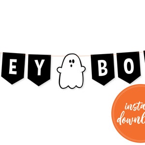 Hey Boo Ghost Garland, Guirnalda de Halloween, Banner imprimible, Fiesta de Halloween, Descarga digital, Guirnalda de fantasmas, Fantasma lindo espeluznante, Manualidades para niños