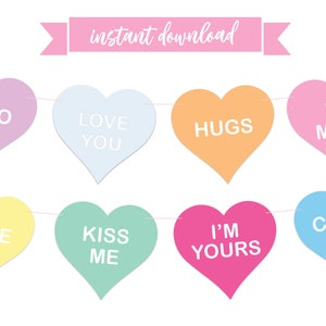 Konversation Herzen Download, Valentinstag Dekor, digitaler Download, Klassenzimmer Dekor, DIY Valentines, Click & Print, Valentines Candy Hearts
