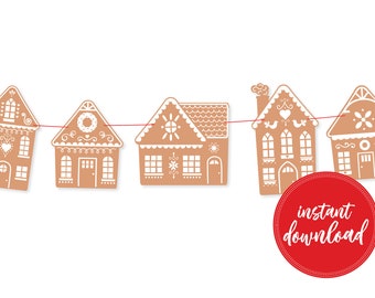 Gingerbread House Christmas Garland: DIY Printable Village Decor (Digital Download)
