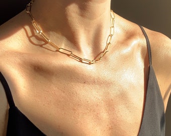 Gold paperclip necklace, paperclip chain, gold necklace, chain link necklace, layering necklaces, chunky gold necklace, gift for her