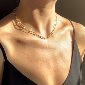 Gold paperclip necklace, paperclip chain, gold necklace, chain link necklace, layering necklaces, chunky gold necklace, gift for her image 1