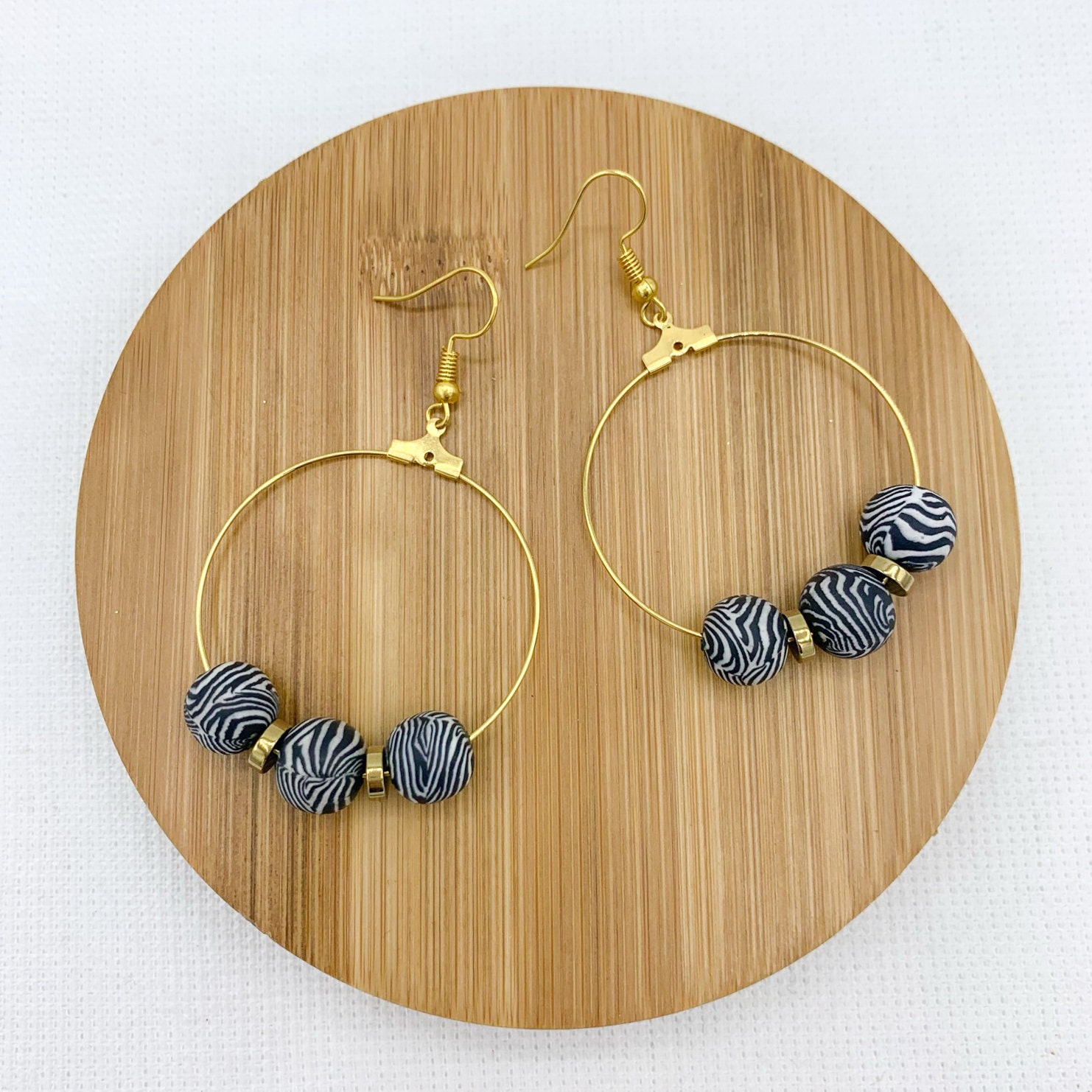 Animal print bead hoop earrings gold hoop earrings animal | Etsy