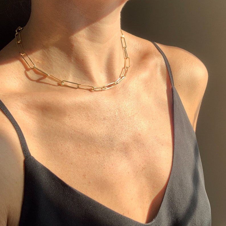 Gold paperclip necklace, paperclip chain, gold necklace, chain link necklace, layering necklaces, chunky gold necklace, gift for her image 4