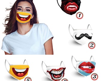 Child reusable designer masks with funny faces