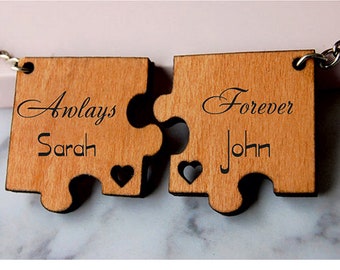 Personalized Wooden Keychain Housewarming Keyring Set Couples Initial Keyring set Anniversary Gift for him & her Matching Keychains