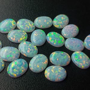 White Synthetic Lab Created Loose Sparkling Opal Oval Shape Cabochon 9x7mm Wholesale Lot OPAL00098