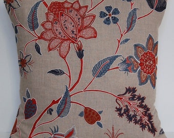 GP&J Baker embroidered red/blue floral design cushion cover