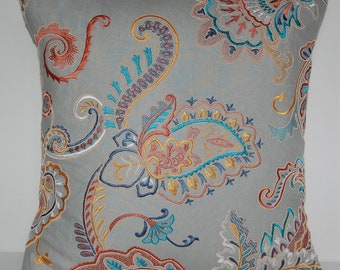 Colefax & Fowler embroidered "Carsina Old Blue" cushion cover