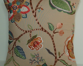 Jane Churchill embroidered "Havana Copper/Aqua" cushion cover