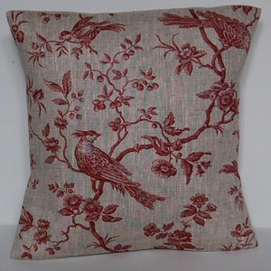 French Linen &quot;Regal Bird Red&quot; cushion cover