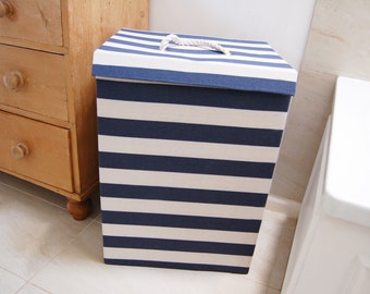 Navy/White Stripe Storage / Laundry Box With Lid