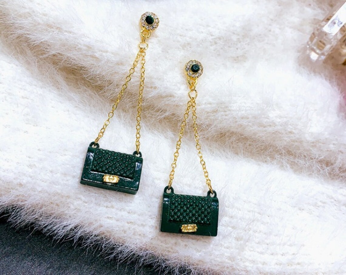 Purse Long Drop Earrings Handbag Earrings Unique Purse Etsy