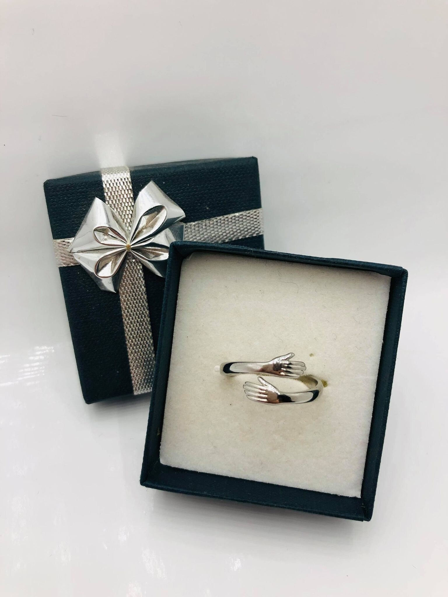 925 Silver Hugging Hands Ring I Love You Ring Best Friends Etsy