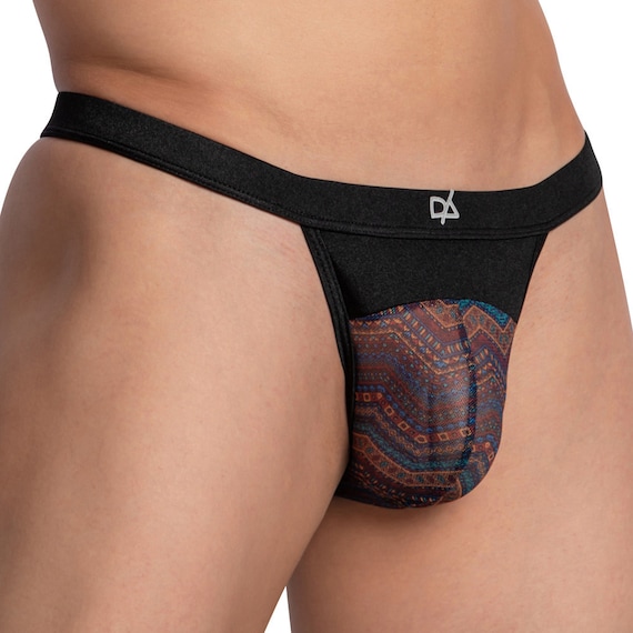 Mens Sexy Stylish G-string Low Rise Printed Bulge Micro Pouch Jockstrap  Sheer V-shaped Back Thong Bikini Underwear 