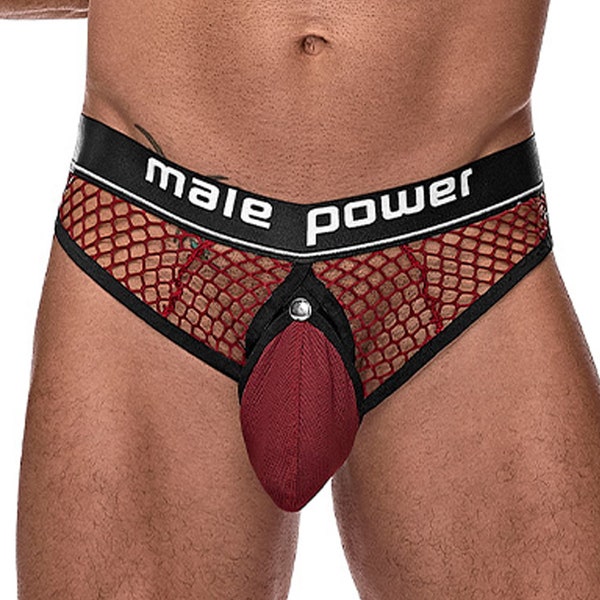 Male Power 410260 Cock Pit Net Cock Ring Thong Burgundy