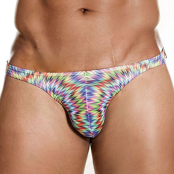 Mens Sexy Psychedelic Hot Thong Soft Colorful Print Pouch