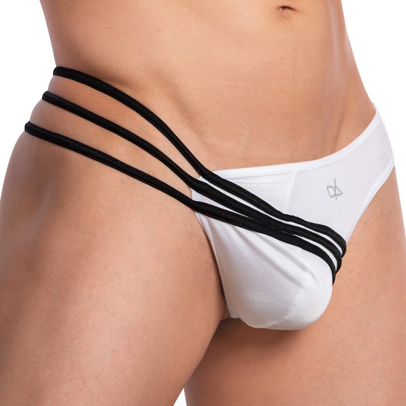 Mens Sexy Bikini Multi Strap One Side Crothchless Thong Shiny G-string Open  Harness Back Jockstrap Undies 