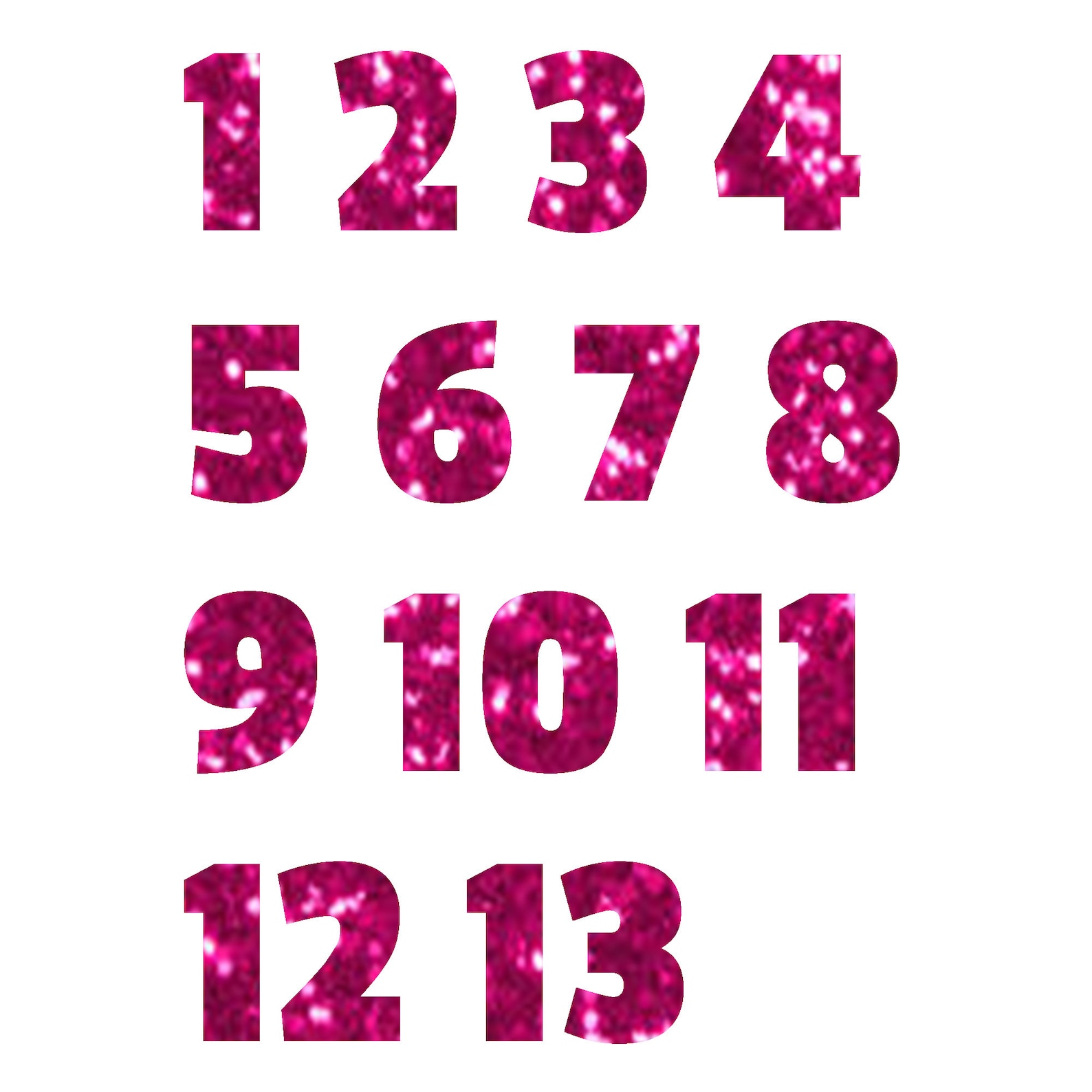 Hot Pink Glitter Numbers 1 to 13 White T-Shirt for Girls Sizes | Etsy
