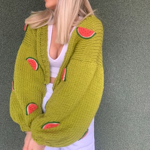 GlowbySely/ Watermelon Crop Woman Sweater/ Oversize Knitted Cardigan /Cropped Cardigan/ Woman Knitted Top/ Knit Cardigan/ Gift for her image 5