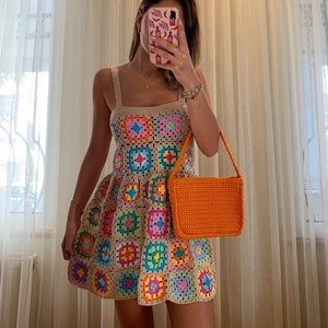 GlowbySely/ Kelly Dress/ Crochet Granny Square / Colotful Knitting / Gift for her