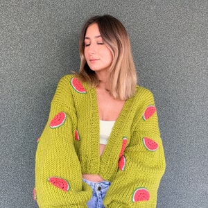 GlowbySely/ Watermelon Crop Woman Sweater/ Oversize Knitted Cardigan /Cropped Cardigan/ Woman Knitted Top/ Knit Cardigan/ Gift for her image 4