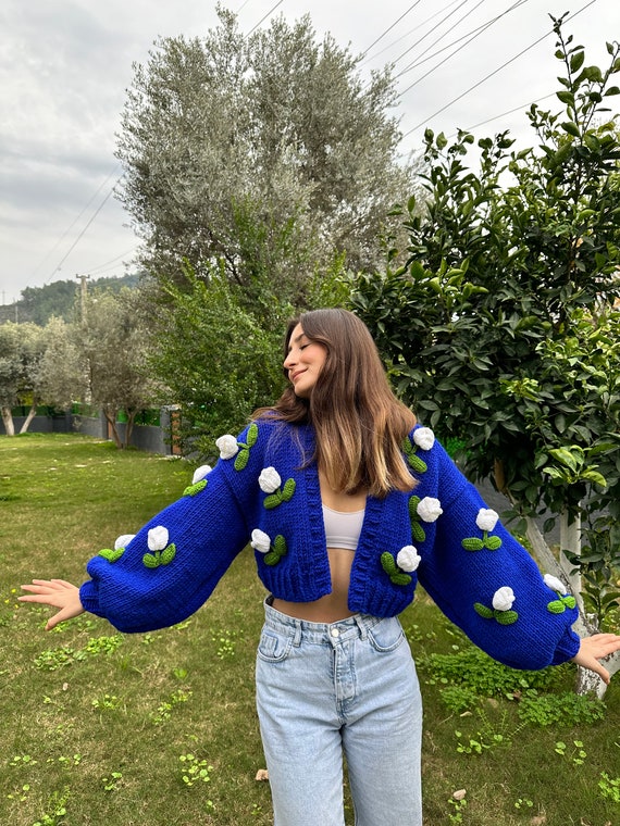 Glowbysely Tulip Cardigan/ Handmade Dark Blue Vintage Cardigan
