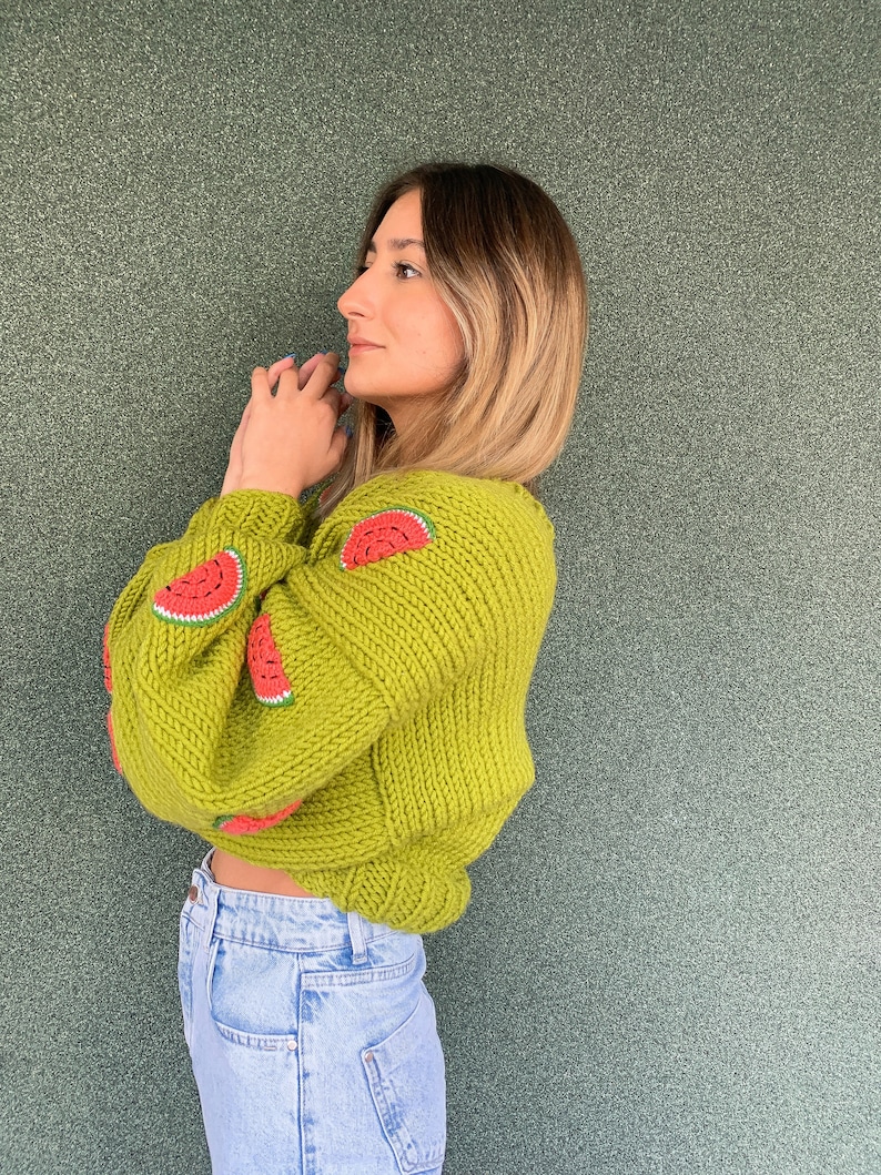 GlowbySely/ Watermelon Crop Woman Sweater/ Oversize Knitted Cardigan /Cropped Cardigan/ Woman Knitted Top/ Knit Cardigan/ Gift for her image 3