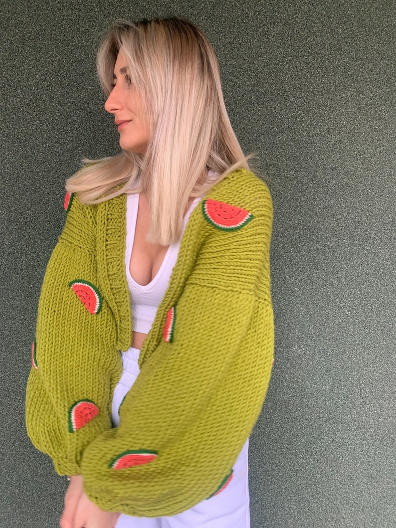 GlowbySely/ Watermelon Crop Woman Sweater/ Oversize Knitted Cardigan /Cropped Cardigan/ Woman Knitted Top/ Knit Cardigan/ Gift for her image 5