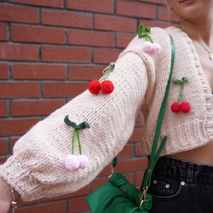 GlowbySely/ Cherry Chunky Crop Woman Sweater/ Oversize Knitted Chunky Knit /Cropped Cardigan/ Woman Knitted Top/ Knit Cardigan/ Gift for her