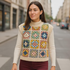 GlowbySely Crochet Vest Pattern - Retro Granny Square Sweater DIY