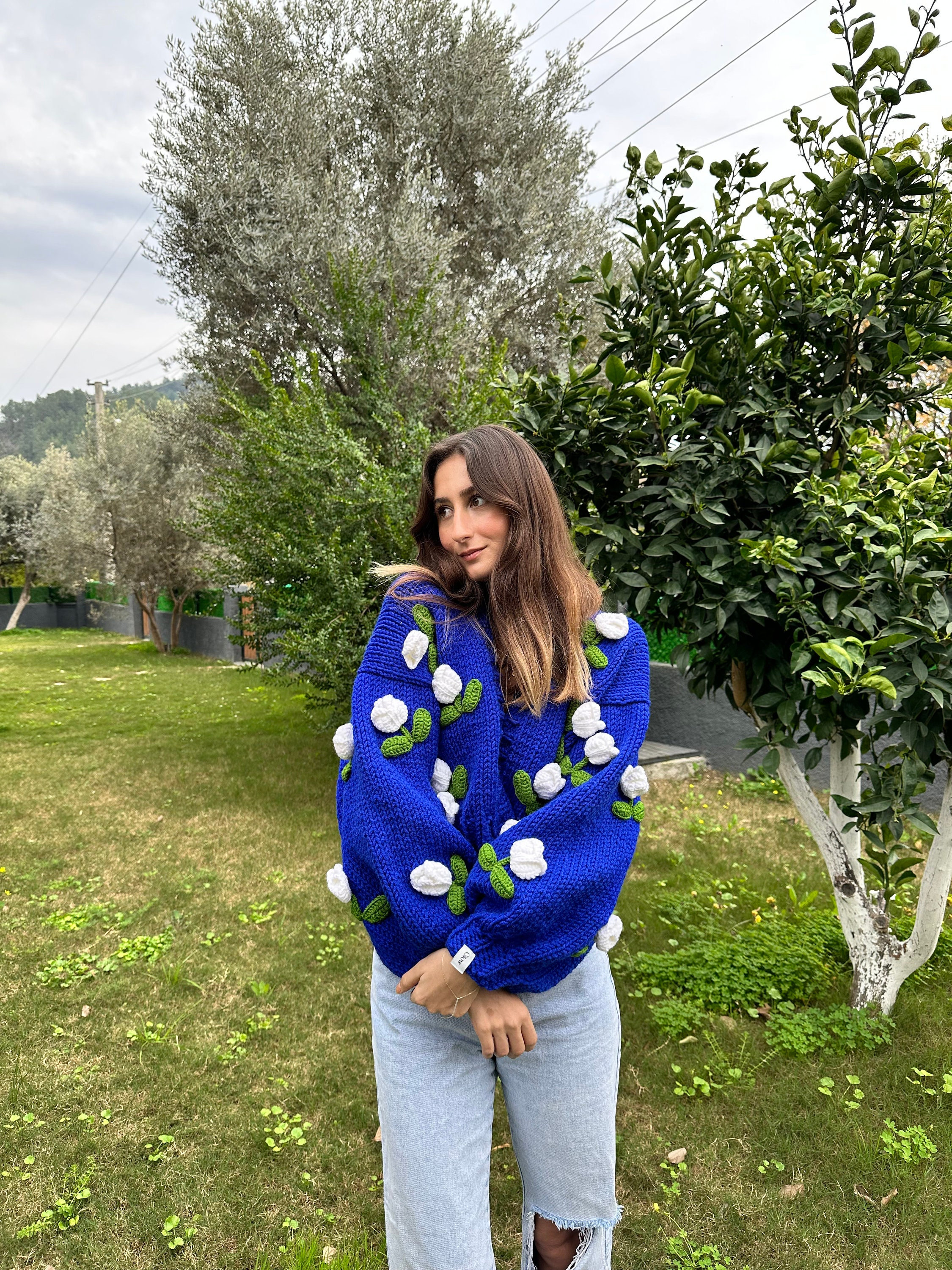 Glowbysely Tulip Cardigan/ Handmade Dark Blue Vintage Cardigan