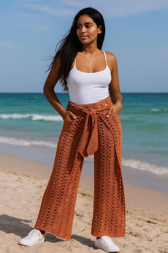 Crochet Wide Leg Pants Pattern – Summer Beach Trousers With Tie