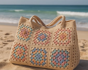 Patroon oma vierkante gehaakte tas – Boho-strandtas – pdf-doe-het-zelfpatroon
