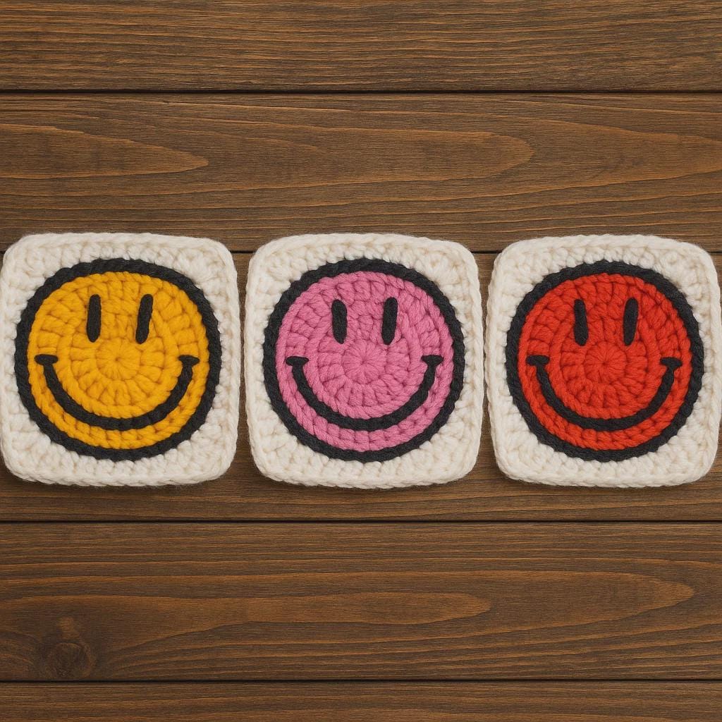 Handmade Smiley Face Crochet Squares – Colorful Happy Granny Squares - Etsy