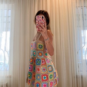 Glowbysely/ Kelly Dress/ Crochet Granny Square / Colotful Knitting ...