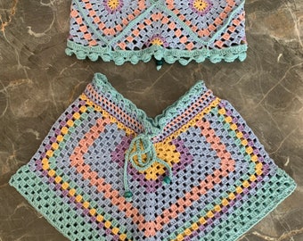 GlowbySely/ Summer Crochet Set/Crop Top/Short/Handmade/Gift for her
