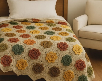 GlowbySely | Patroon gehaakt bloemendeken | Oma vierkante plaid | Directe pdf-download