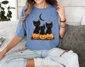 Black Cats Halloween T-shirt, Retro Spooky Season Shirt