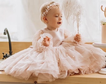 Vestido de primer cumpleaños, vestido de niña bebé ocasión especial, vestido de fiesta de niña bebé, vestido de 1er cumpleaños, vestido de cumpleaños niñas rubor vestido