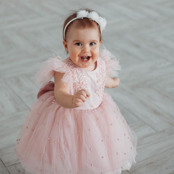 Baby Girl dress Special Occasion, Baby Girl Party Dress, First Birthday Dress, 1st Birthday Dress, Birthday Dress Girls Blush Dress