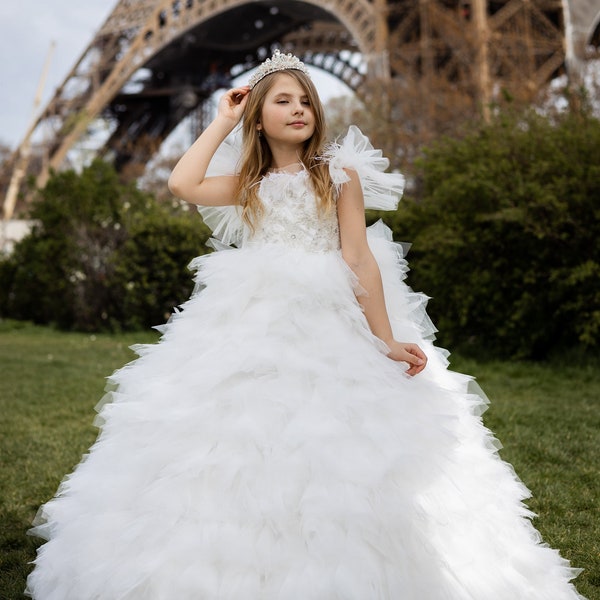 Ivory Flower Girl Dress, Flower Girl gown , Lace flower girl dress,