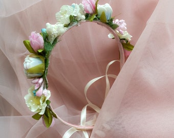 Couronne florale de cheveux, couronne de cheveux de rose, accessoires de cheveux de mariage, fille de fleur de boho, couronne florale, couronne de cheveux de fleur, couronne de cheveux, bandeau