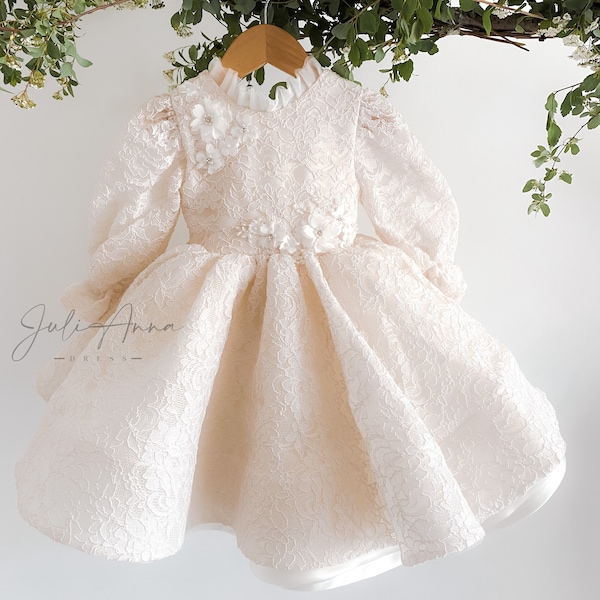 Robe de fille de fleur d'ivoire, occasion spéciale de robe de bébé fille, robe de bébé fille 1er anniversaire, robe blanche de bébé, robe de Tutu d'enfant en bas âge