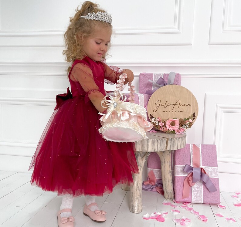 Burgundy Flower Girl Blush Flower Girl Dress Tutu Flower Etsy